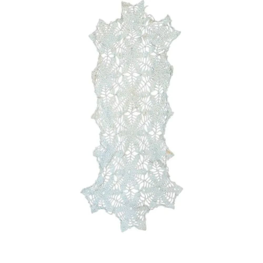 Crochet, Vintage White Cotton Table Runner, 30" x 12"